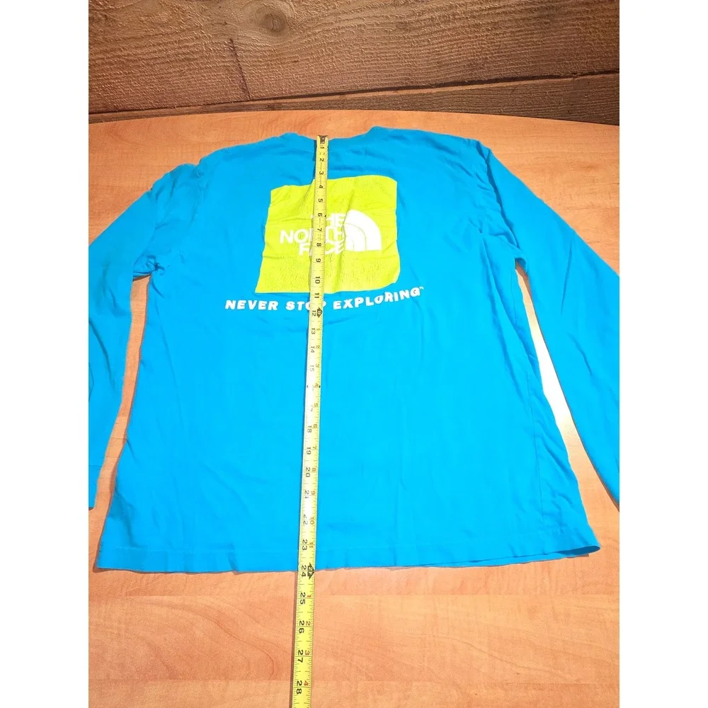 The North Face Mens Blue Long Sleeve Box Logo Graphic Tee Shirt Never Stop Small